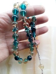 925 Ayar Gümüş Püsküllü Özel İşçilikli Atölye Yapımı Küre Kesim Ateş Kehribar Tesbih