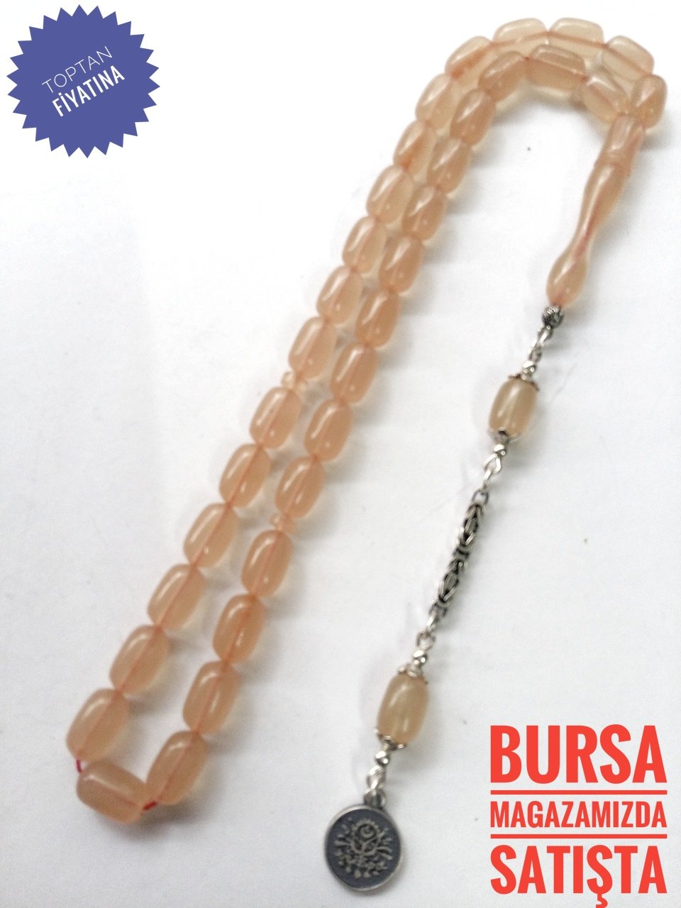 Kapsül Kesim 925 Ayar Gümüş Püsküllü Sıkma Kehribar Tesbih