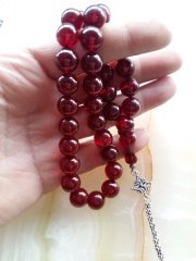 925 Ayar Gümüş Püsküllü Özel İşçilikli Atölye Yapımı Küre Kesim Ateş Kehribar Tesbih