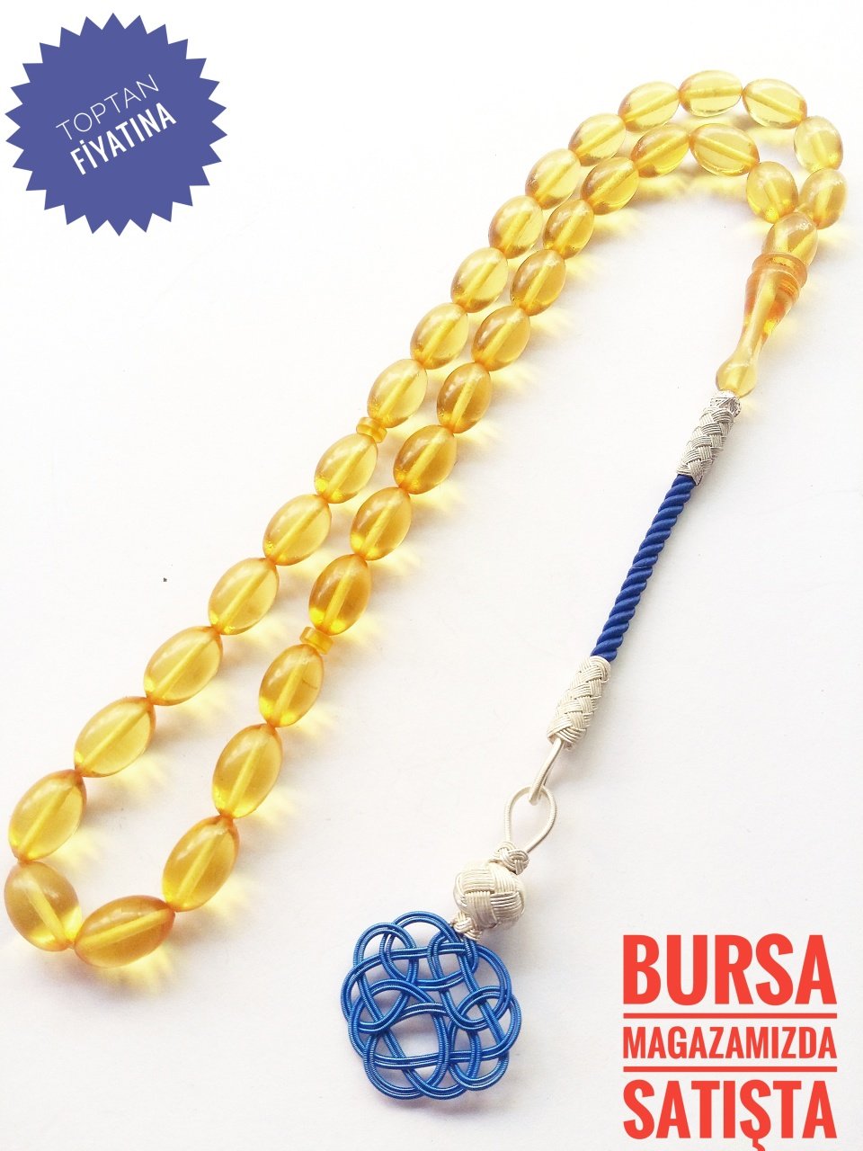 Beyzi Kesim Kazaz Püsküllü Sıkma Kehribar Tesbih