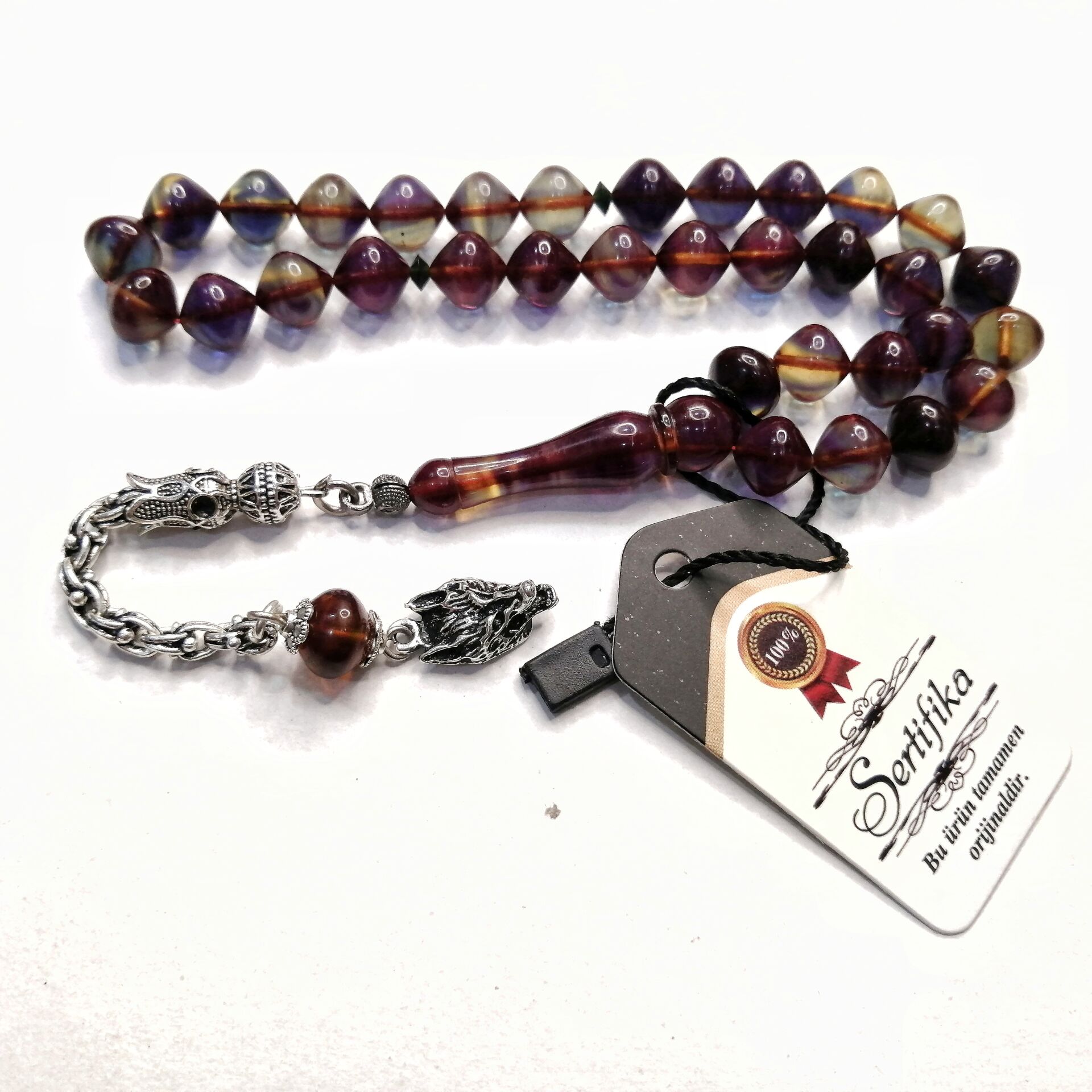 Gümüş Kaplama Alpaka Püsküllü İstanbul Kesim Sıkma Kehribar Tesbih