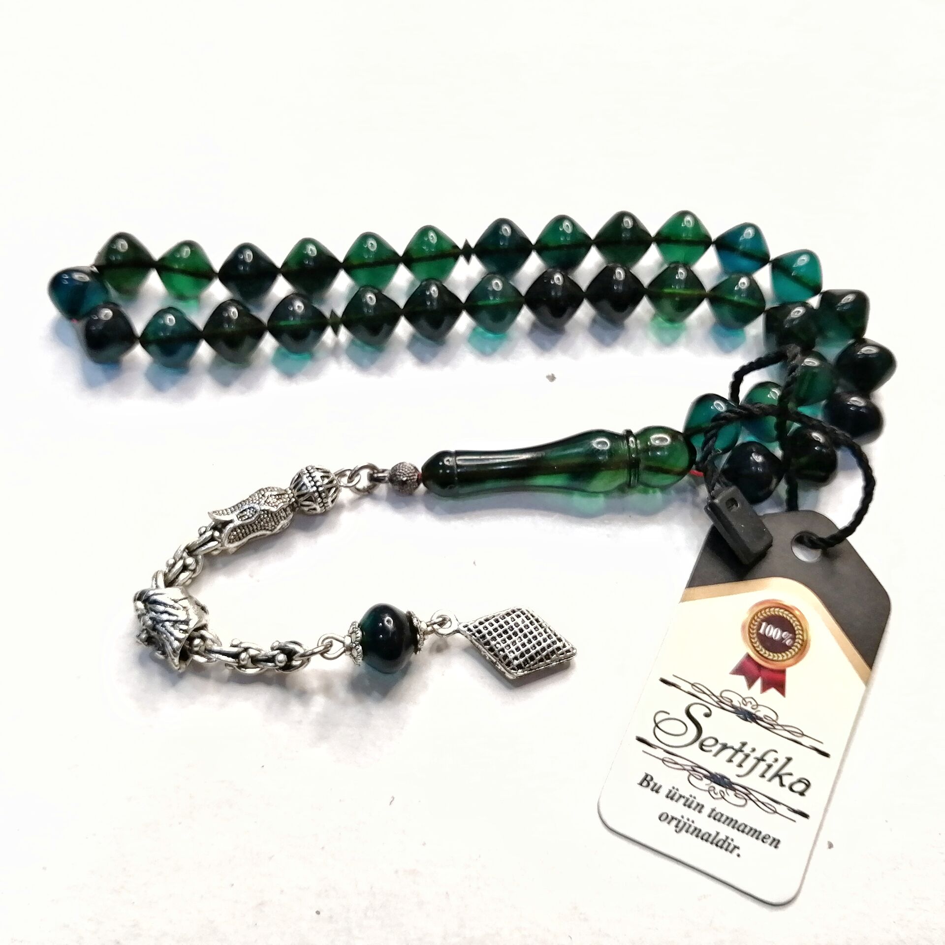 Gümüş Kaplama Alpaka Püsküllü İstanbul Kesim Sıkma Kehribar Tesbih