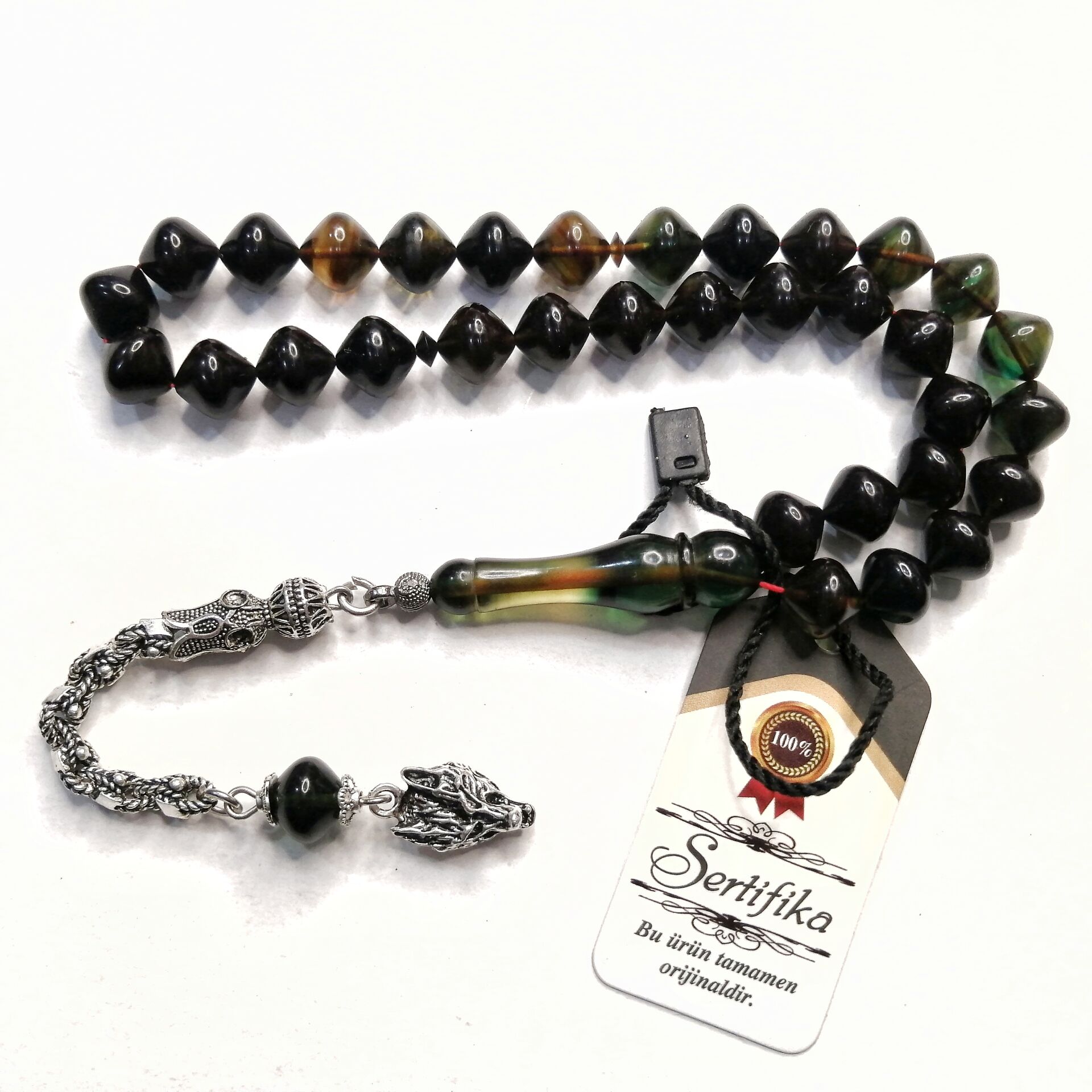 Gümüş Kaplama Alpaka Püsküllü İstanbul Kesim Sıkma Kehribar Tesbih