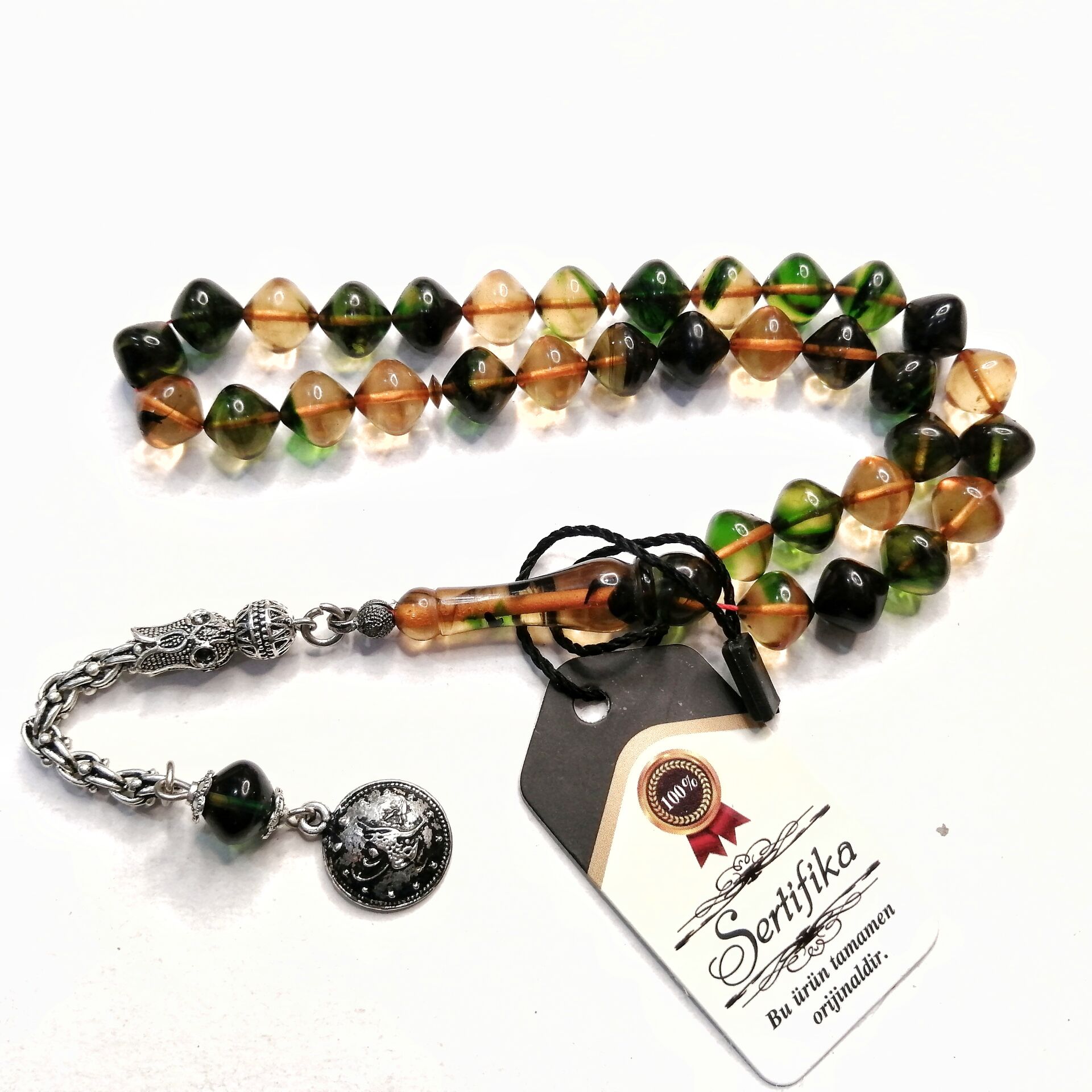 Gümüş Kaplama Alpaka Püsküllü İstanbul Kesim Sıkma Kehribar Tesbih