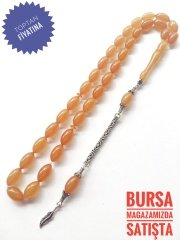 925 Ayar Gümüş Püsküllü Sıkma Kehribar Tesbih