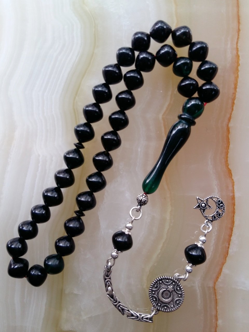 925 Ayar Gümüş Püsküllü Özel İşçilikli Atölye Yapımı Istanbul Kesim Ateş Kehribar Tesbih