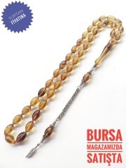 925 Ayar Gümüş Püsküllü Hareli Sıkma Kehribar Tesbih