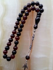 925 Ayar Gümüş Püsküllü Özel İşçilikli Atölye Yapımı Küre Kesim Ateş Kehribar Tesbih