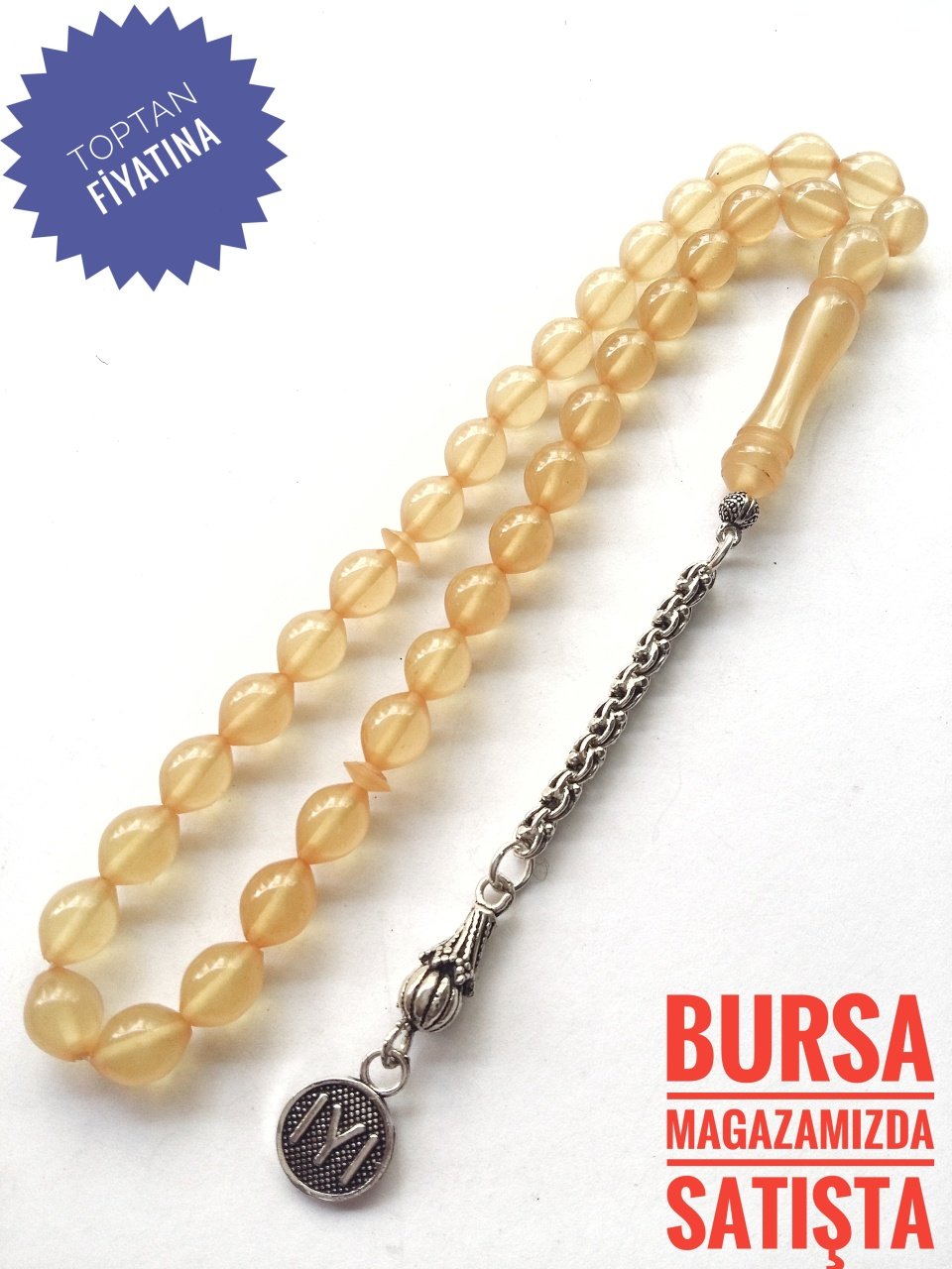 925 Ayar Gümüş Püsküllü Sıkma Kehribar Tesbih