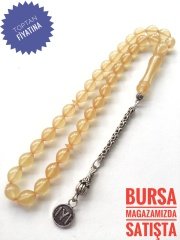 925 Ayar Gümüş Püsküllü Sıkma Kehribar Tesbih