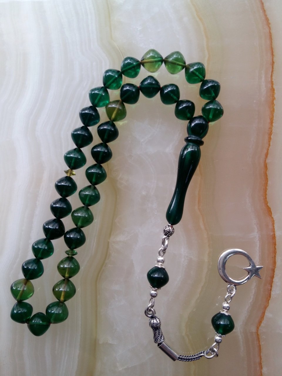 925 Ayar Gümüş Püsküllü Özel İşçilikli Atölye Yapımı Istanbul Kesim Sıkma Kehribar Tesbih