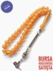 925 Ayar Gümüş Püsküllü Hareli Sıkma Kehribar Tesbih