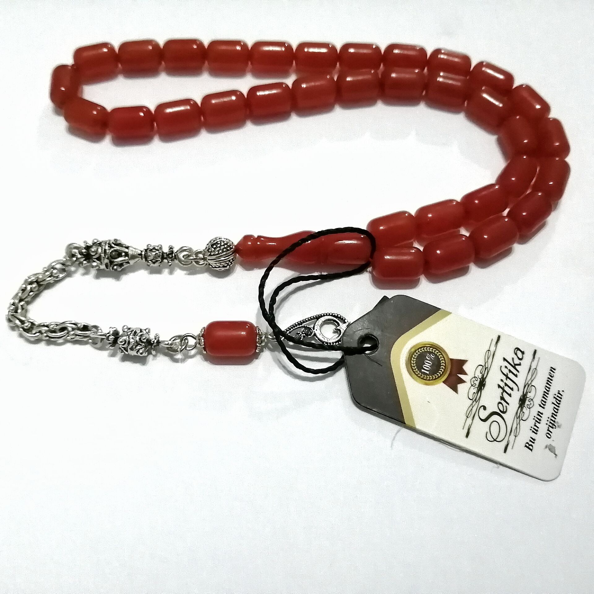 Gümüş Kaplama Alpaka Püsküllü Kapsül Kesim Sıkma Kehribar Tesbih