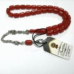 Gümüş Kaplama Alpaka Püsküllü Kapsül Kesim Sıkma Kehribar Tesbih