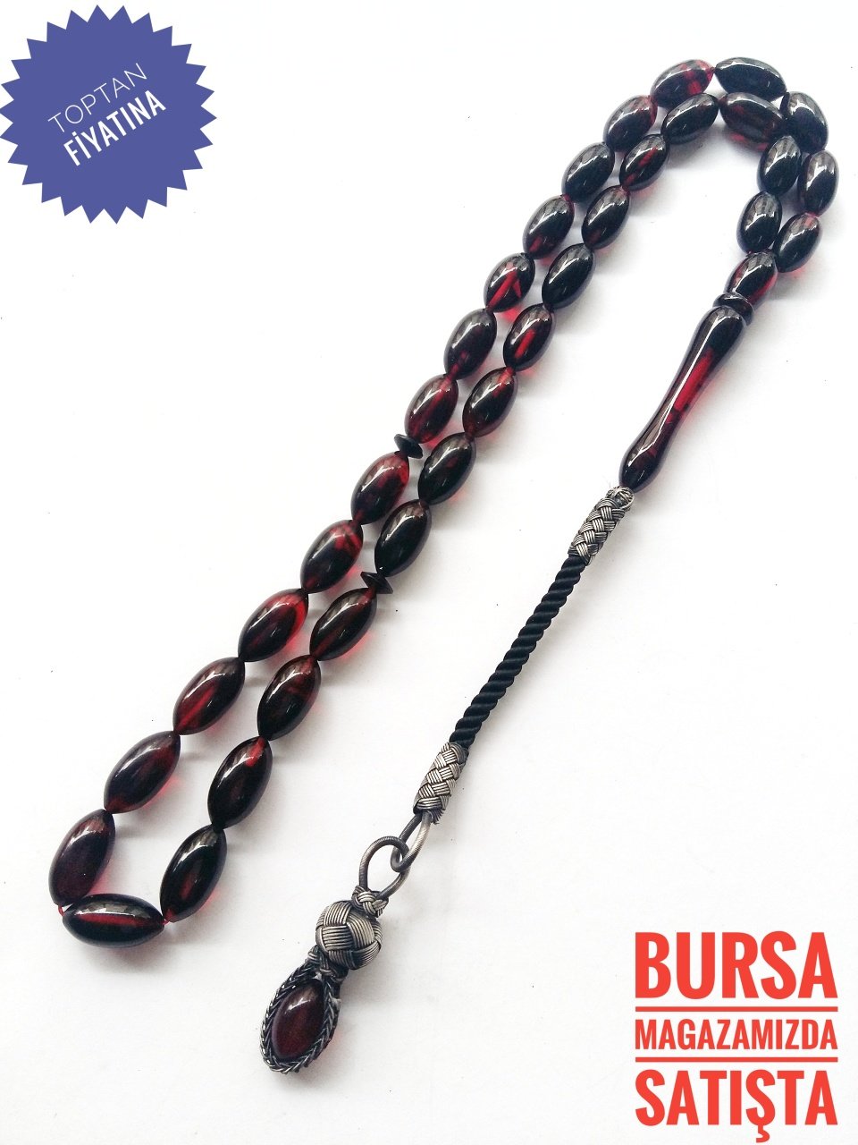 Kazaz Püsküllü Hareli Sıkma Kehribar Tesbih