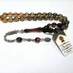 Gümüş Kaplama Alpaka Püsküllü Ferdi Güven işçilikli Tombul Beyzi Kesim Sıkma Kehribar Tesbih