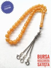 925 Ayar Gümüş Püsküllü Sıkma Kehribar Tesbih