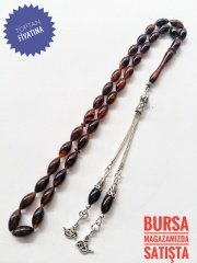 925 Ayar Gümüş Püsküllü Hareli Sıkma Kehribar Tesbih