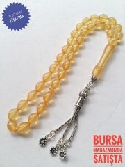 925 Ayar Gümüş Püsküllü Sıkma Kehribar Tesbih