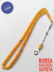 925 Ayar Gümüş Püsküllü Hareli Kesme Model Sıkma Kehribar Tesbih