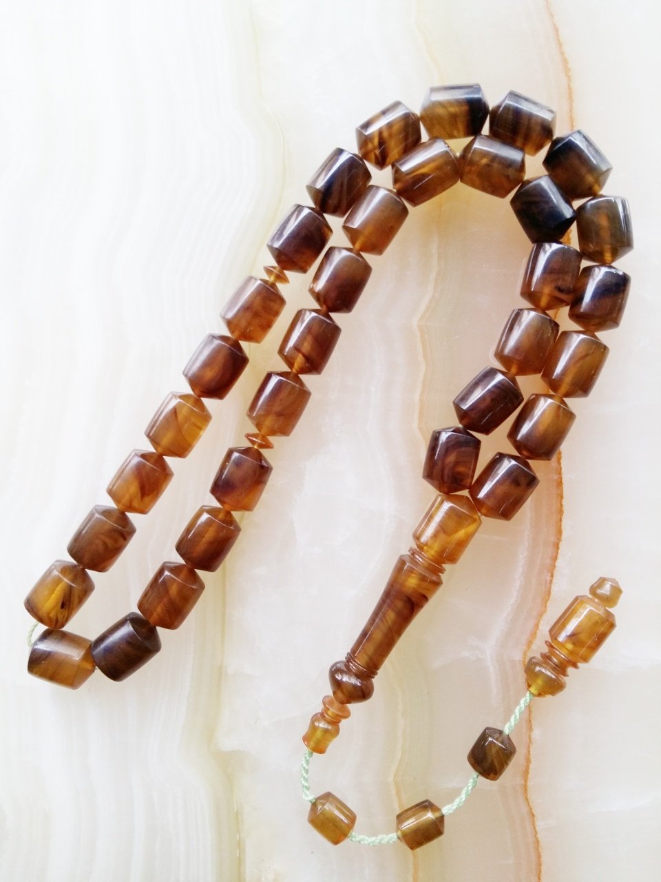 Sistemli Imamesi İşçilikli Kolleksiyonluk özel İşçilikli Atölye Yapımı Hareli Sıkma Kehribar Tesbih