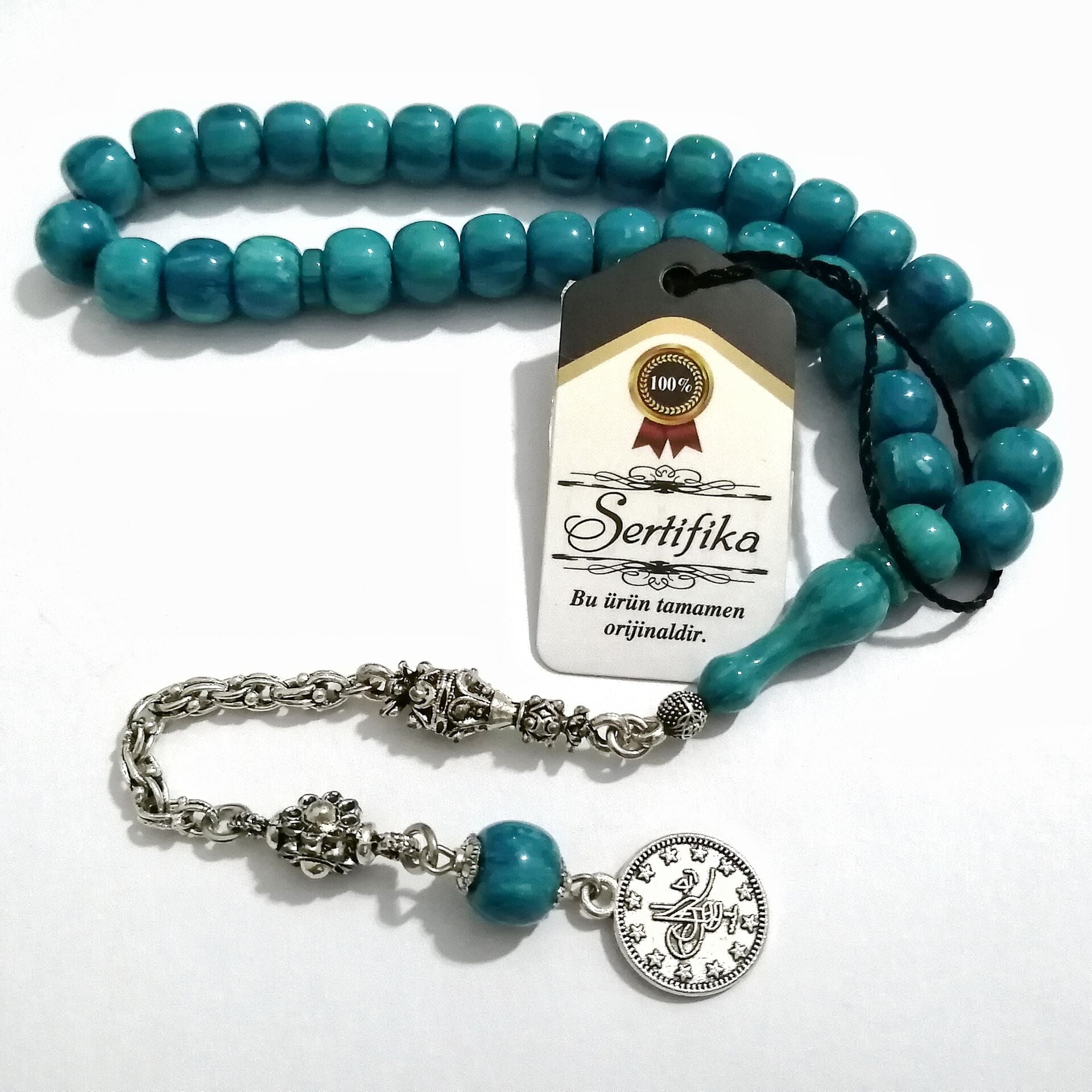 Gümüş Kaplama Alpaka Püsküllü Fıçı Kesim Katalin Tesbih