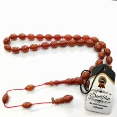 Sistem Püsküllü Alman Förmüllü Beyzi Kesim Sıkma Kehribar Tesbih