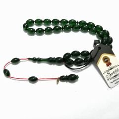 Sistem Püsküllü Alman Förmüllü İç Rengi Yeşil Beyzi Kesim Ateş Kehribar Tesbih