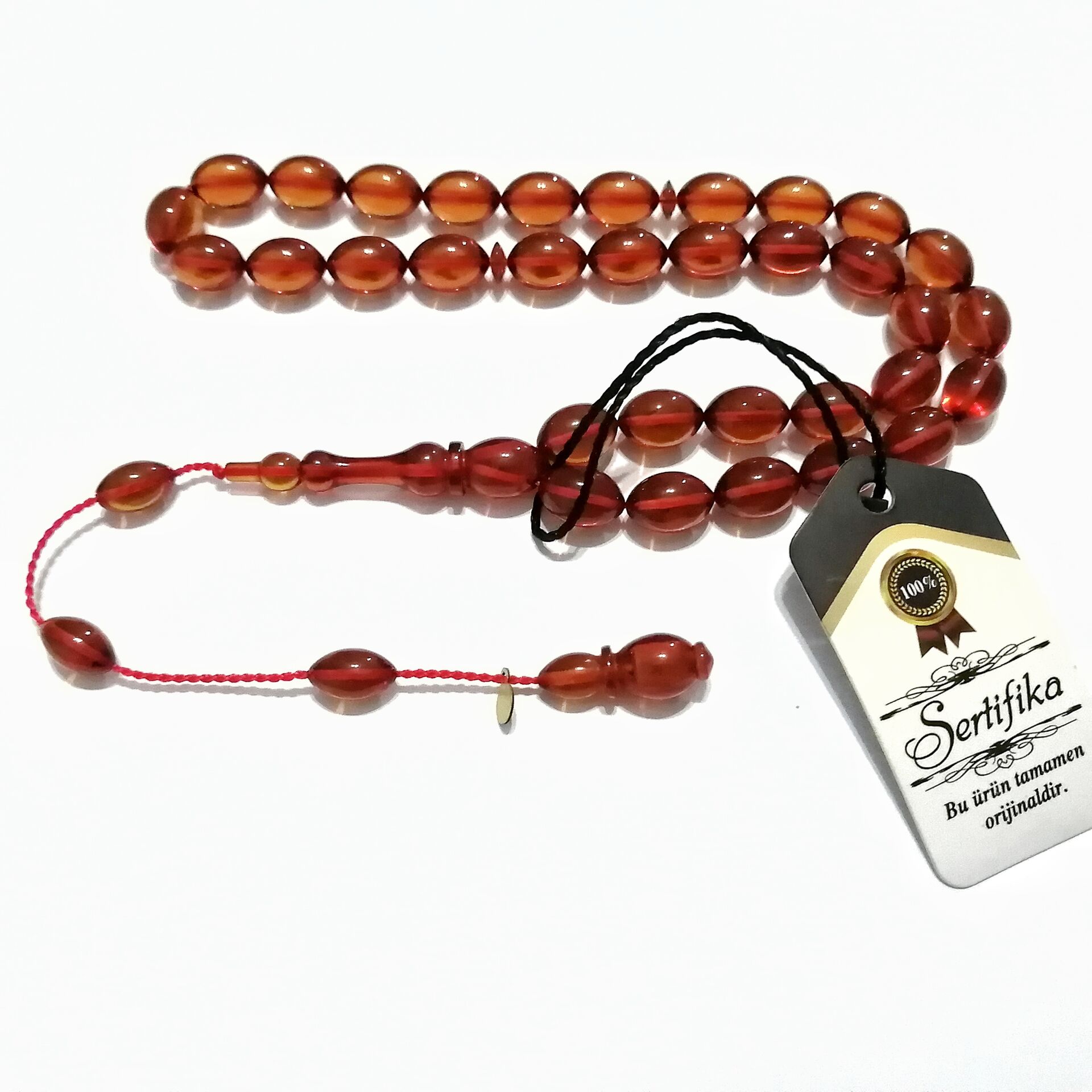 Sistem Püsküllü Alman Förmüllü Beyzi Kesim Ateş Kehribar Tesbih