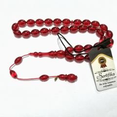 Sistem Püsküllü Alman Förmüllü Beyzi Kesim Kırmızı Ateş Kehribar Tesbih