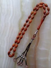 Metal Elişi Kazaz Püsküllü Özel İşçilikli Atölye Yapımı Beyzi Kesim Sıkma Kehribar Tesbih