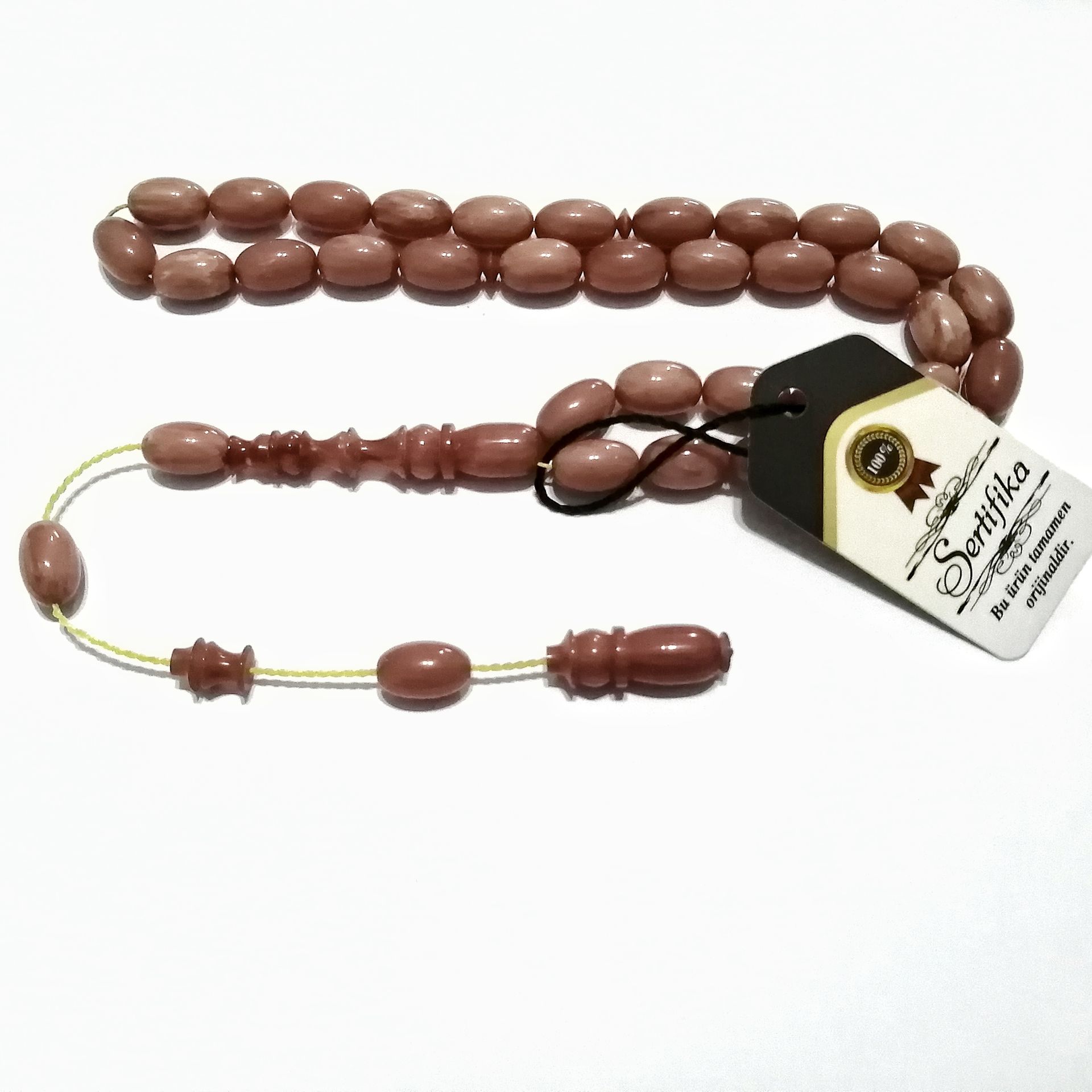 Sistem Püsküllü Beyzi Kesim Sıkma Kehribar Tesbih