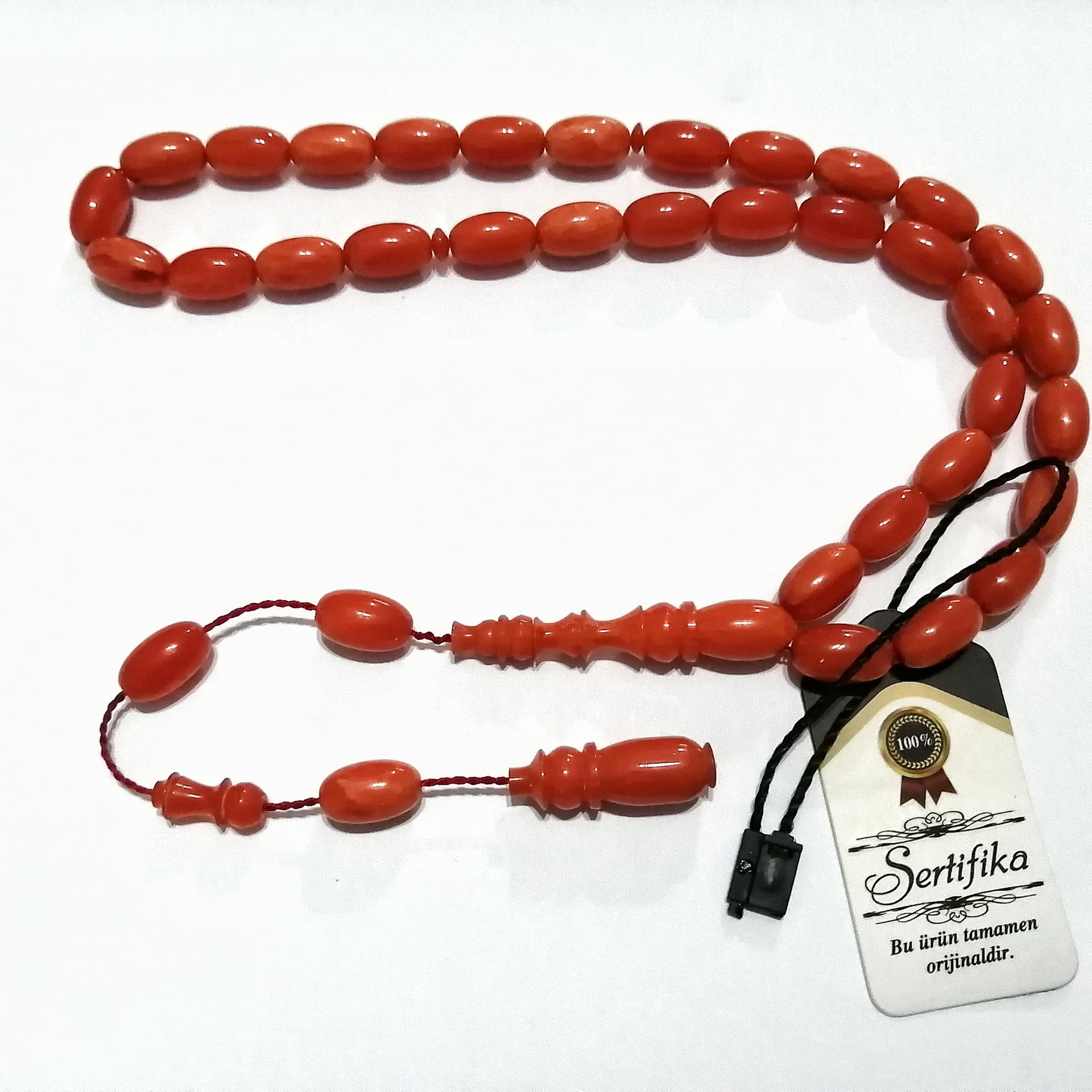 Sistem Püsküllü Beyzi Kesim Sıkma Kehribar Tesbih