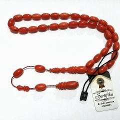 Sistem Püsküllü Beyzi Kesim Sıkma Kehribar Tesbih