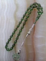 Gümüş Kazaz Püsküllü Özel İşçilikli Atölye Yapımı Beyzi Kesim Ateş Kehribar Tesbih