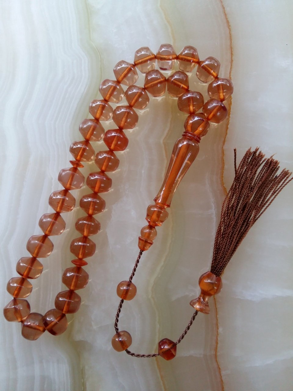 Sistemli Imamesi İşçilikli Kolleksiyonluk özel İşçilikli Atölye Yapımı Sıgırcık Kesim Ip Püsküllü Ateş Kehribar Tesbih