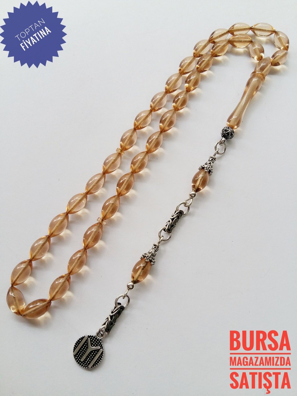 925 Ayar Gümüş Püsküllü Ateş Kehribar Tesbih