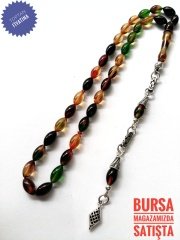 Renk cümbüşü 925 Ayar Gümüş Püsküllü Sıkma Kehribar Tesbih