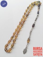 Hareli 925 Ayar Gümüş Püsküllü Sıkma Kehribar Tesbih