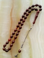 925 Ayar Gümüş Püsküllü Hareli Sıkma Kehribar Tesbih