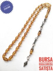 925 Ayar Gümüş Püsküllü Sıkma Kehribar Tesbih