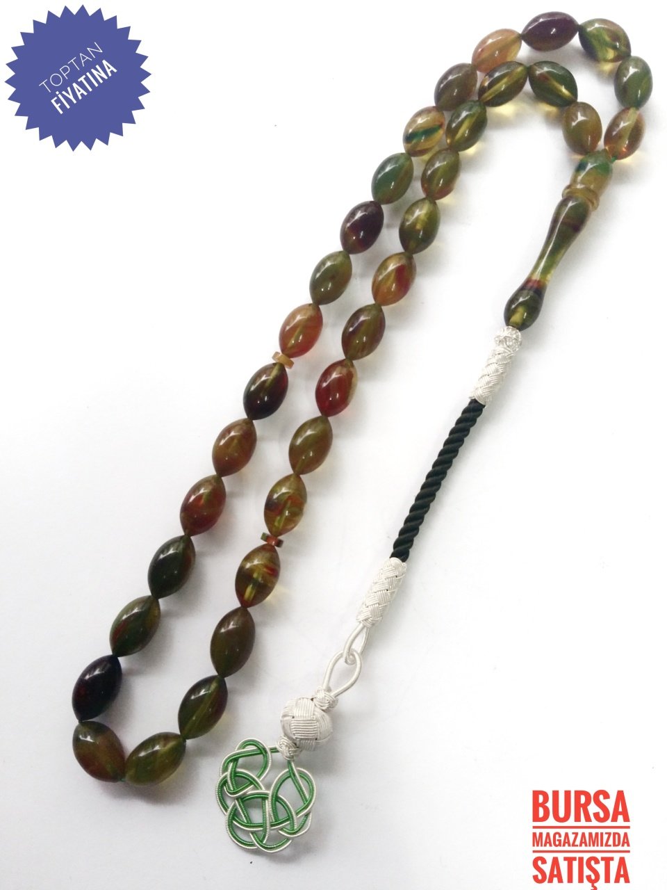 Kazaz Püsküllü Hareli Sıkma Kehribar Tesbih