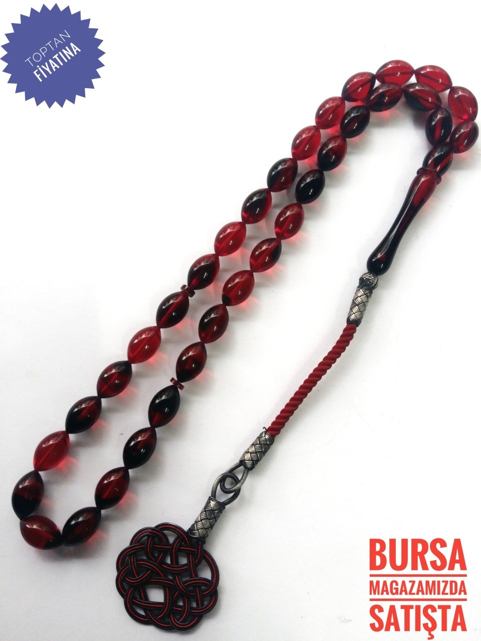 Kazaz Püsküllü Hareli Sıkma Kehribar Tesbih