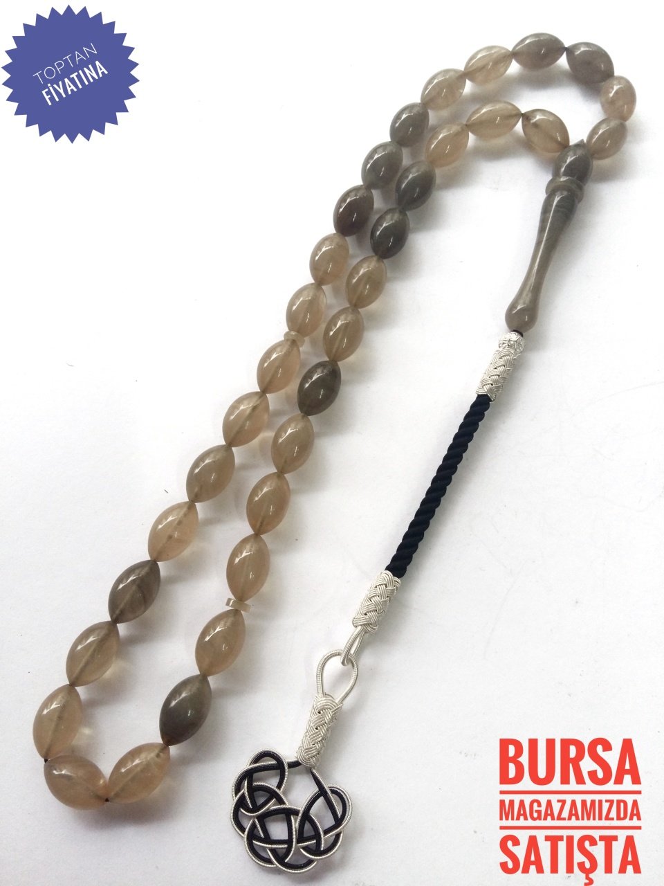 Kazaz Püsküllü Hareli Sıkma Kehribar Tesbih