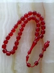 Sistem Püsküllü Özel İşçilikli Atölye Yapımı Uçlu Kapsül Kesim Ateş Kehribar Tesbih