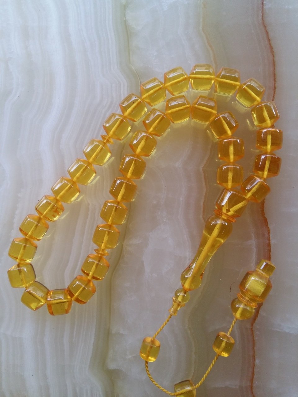 Sistem Püsküllü Özel İşçilikli Atölye Yapımı Uçlu Kapsül Kesim Ateş Kehribar Tesbih