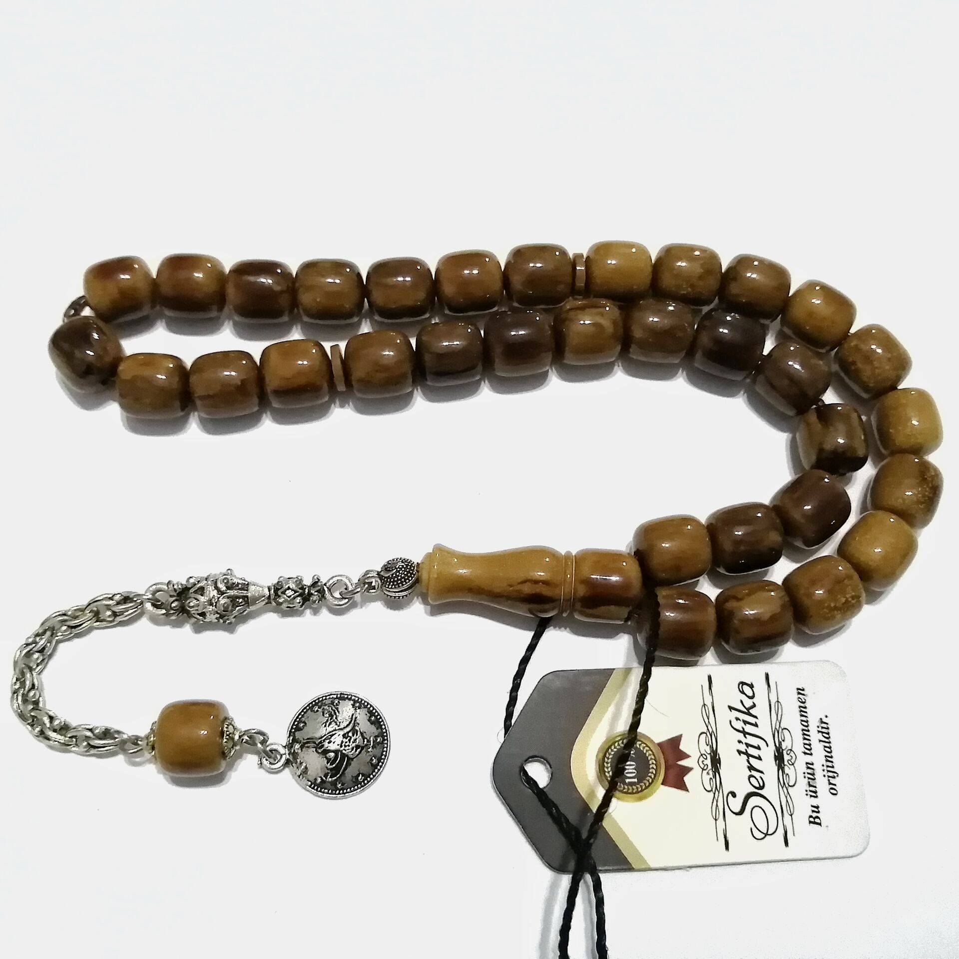 Gümüş Kaplama Alpaka Püsküllü Fıçı Kesim Katalin Tesbih