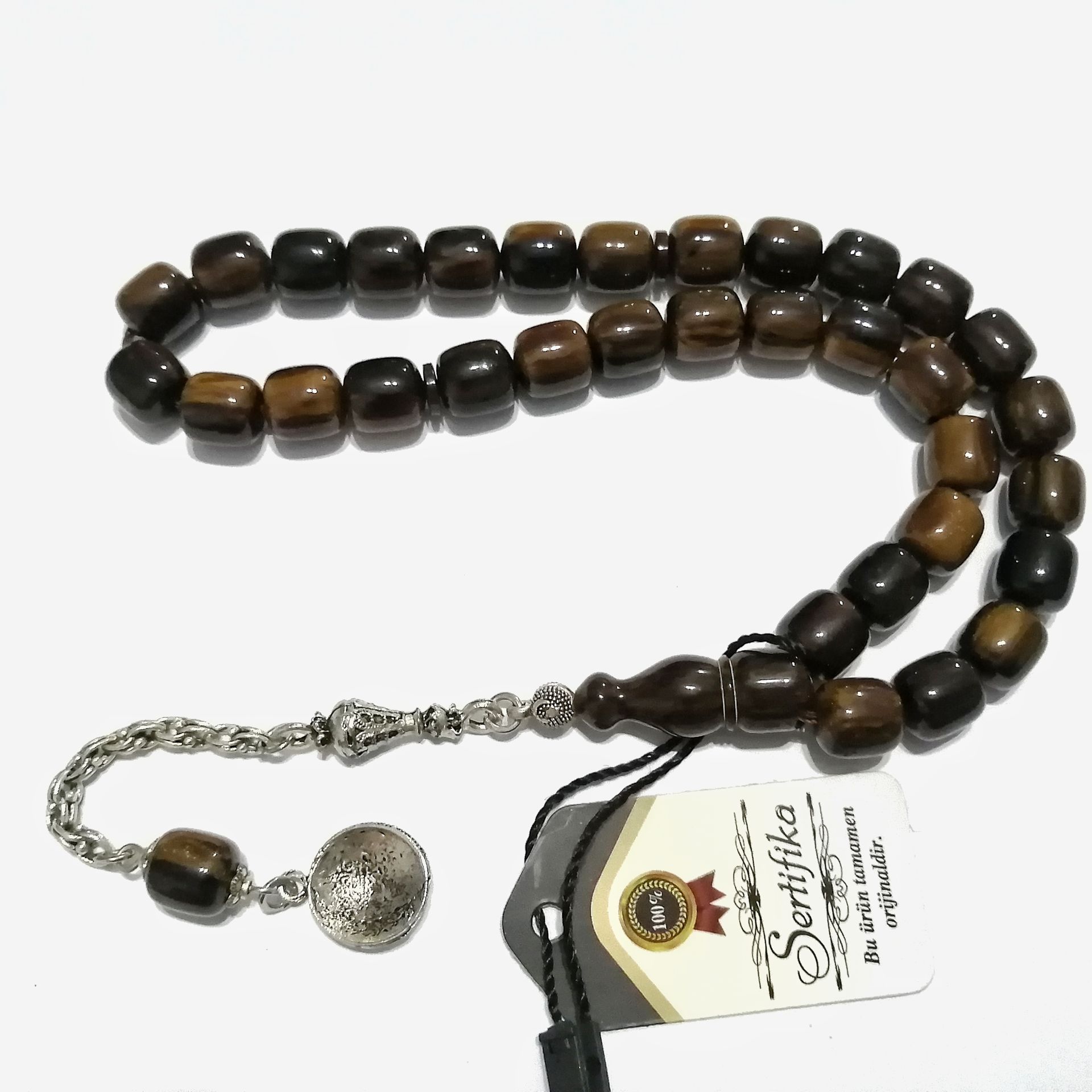 Gümüş Kaplama Alpaka Püsküllü Fıçı Kesim Katalin Tesbih