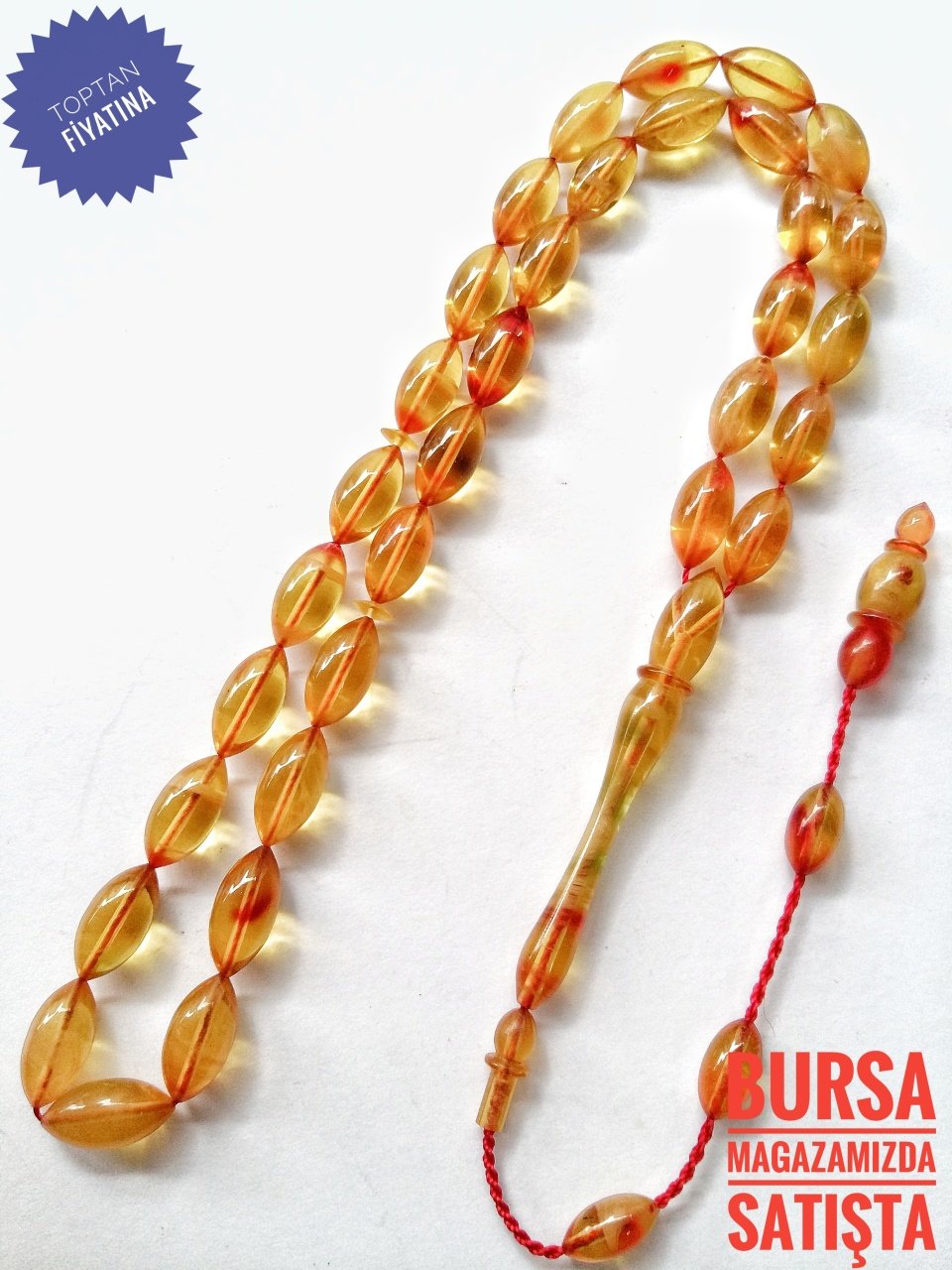 Usta Yapımı Koleksiyonluk Beyzi Kesim Sıkma Kehribar Tesbih