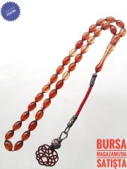 Kazaz Püsküllü Çay Renginde Sıkma Kehribar Tesbih